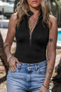 Ribbed Sleeveless Bodysuit with Mock Neck & Zip - Femstylo