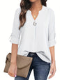 Women's Pearl Button Blouse - Long Sleeved Casual Versatile Top