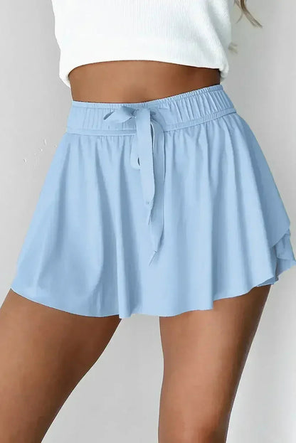 Light Green Drawstring High Waist Lined Tennis Skort