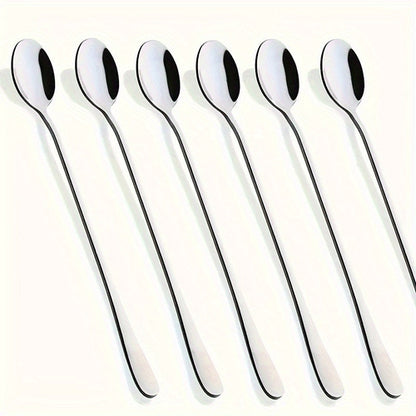 Set of 6 LongHandled Black Polished Stainless Steel Spoons