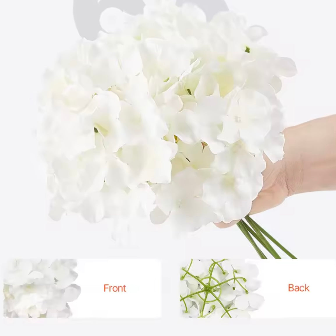 White Hydrangea Flowers - 6 Inch Faux Lifelike Stems 10-Pack