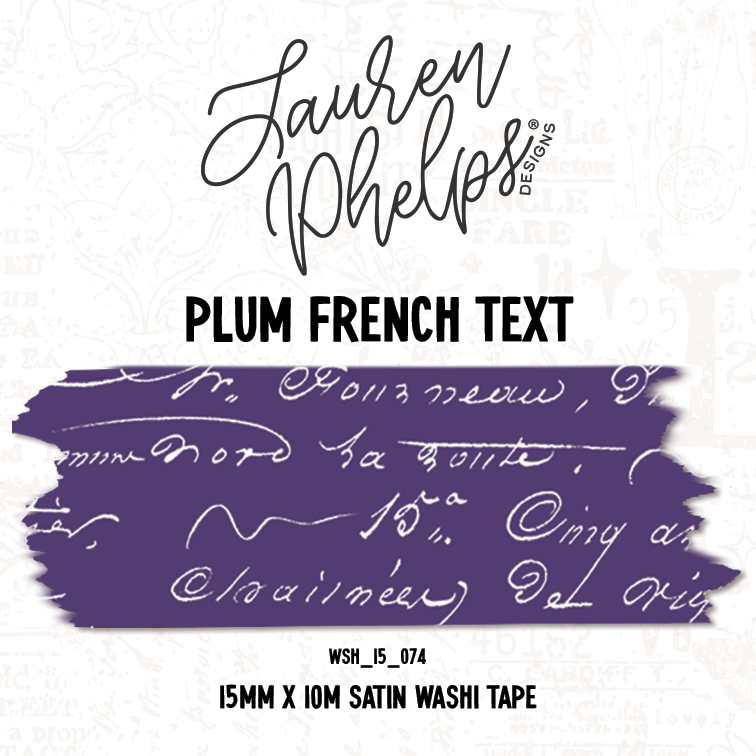Plum French Text 15mm washi