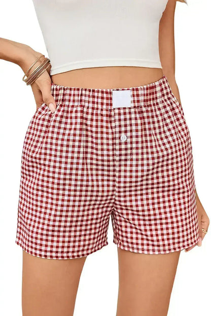 Blue Vintage Gingham Print High Waisted Loose Shorts