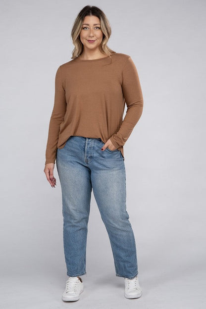 ZENANA Plus Long Sleeve Round Neck Round Hem Top