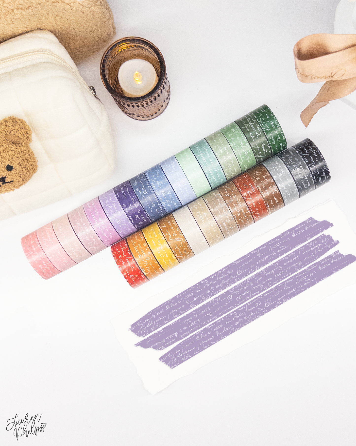 Lavender French Text 15mm washi