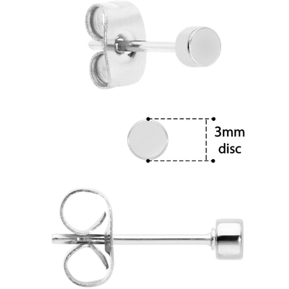 20G Flat Disc Stud Earrings Set of 6