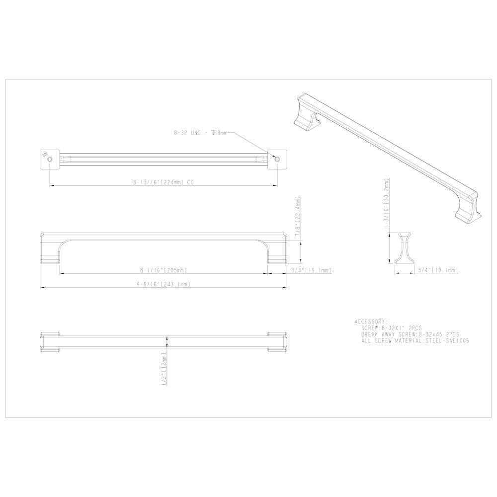 96 mm Center-to-Center Satin Nickel Sullivan Cabinet Pull