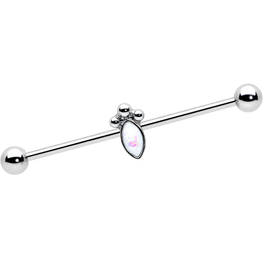 14G White Faux Opal Deco Oval Industrial Barbell 38mm