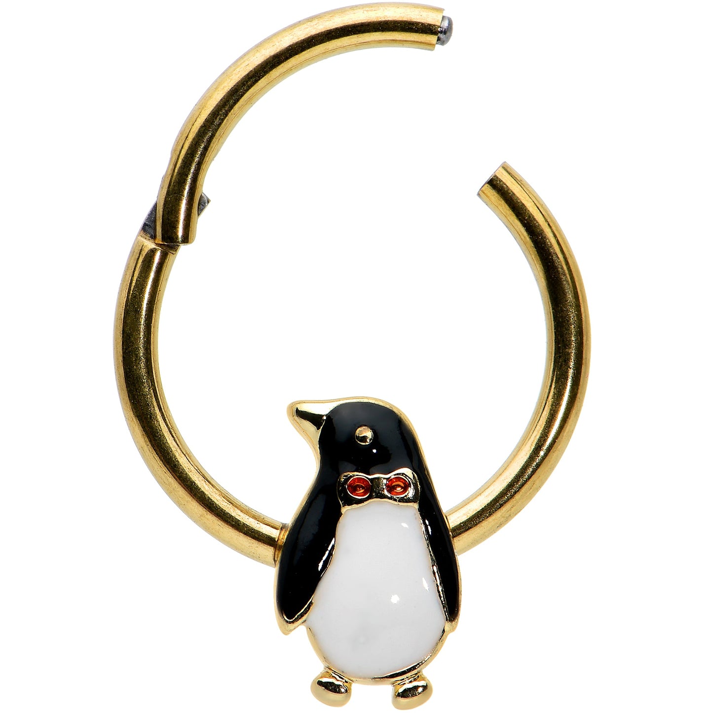 16G 3/8 Red Gem Gold Tone Bow Tie Penguin Hinged Segment Ring