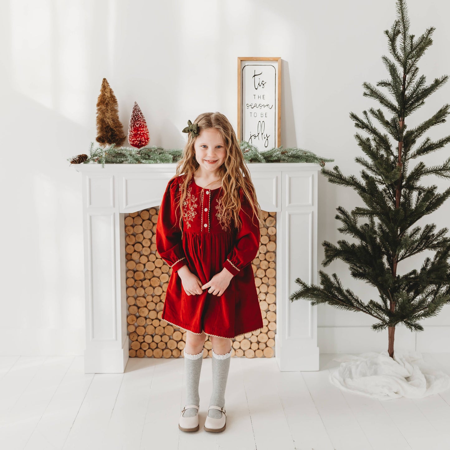 Red Cord Embroidered Christmas Dress
