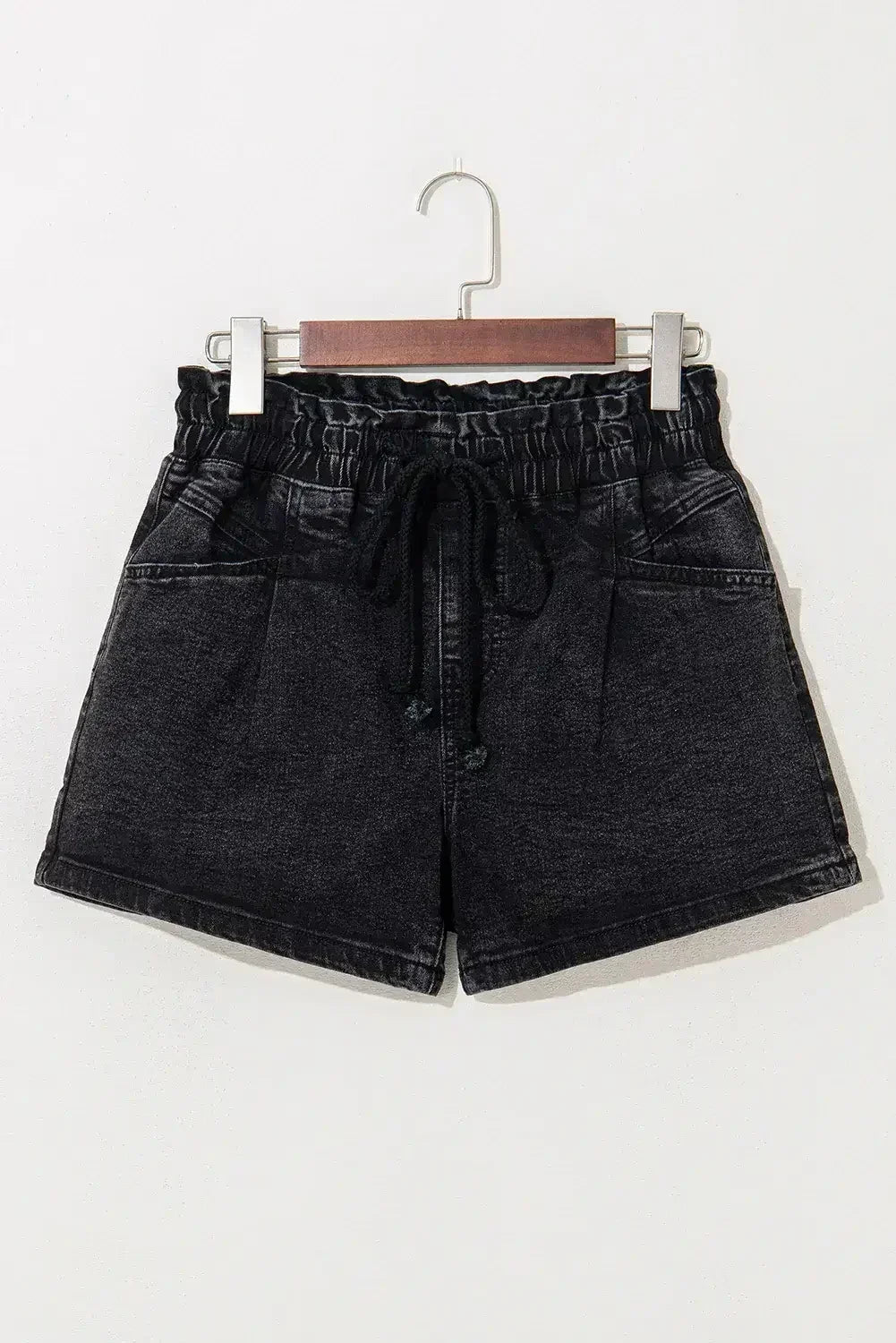 Grey Drawstring High Waist Casual Denim Shorts