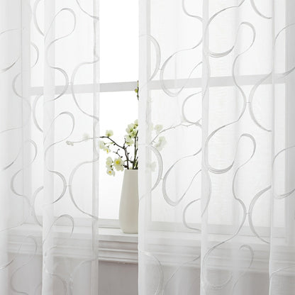 Elegant White Sheer Curtains with Embroidered Trellis Design