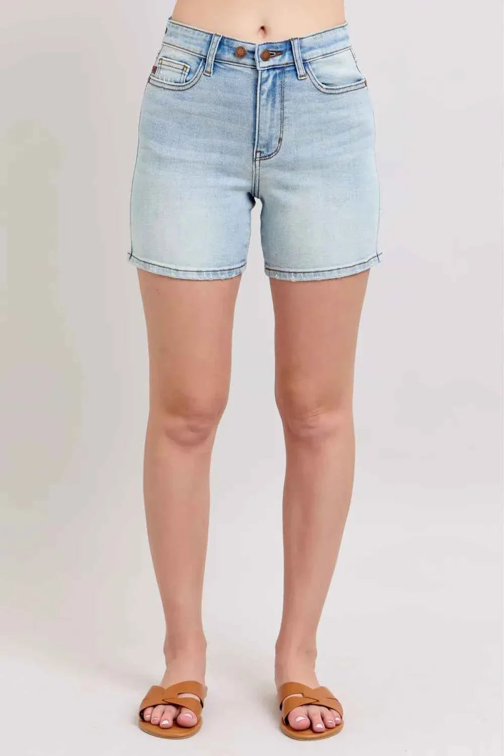 Judy Blue Plus Size Denim Shorts with Pockets - Full Size 2 Button Design