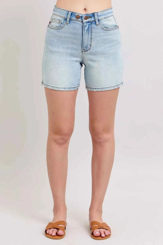 Judy Blue Plus Size Denim Shorts with Pockets - Full Size 2 Button Design