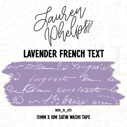 Lavender French Text 15mm washi