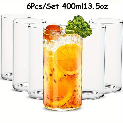 6pcs Borosilicate Glass Drinking Cups Set, 250/400ml Clear Highball