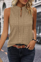 Sea Green Sleeveless Top - Textured Split V Neck Women's Shirt