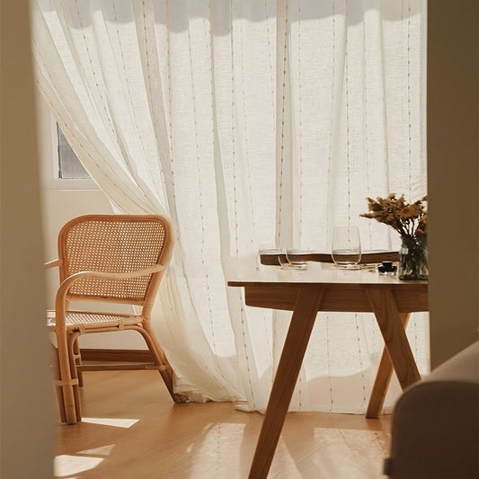 Elegant Embroidered Ball Linen Sheer Curtain for Home