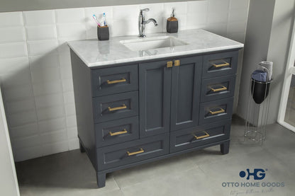 Paloma 42" Dark Gray Bathroom Vanity with Quartz Top & Gold Hardware