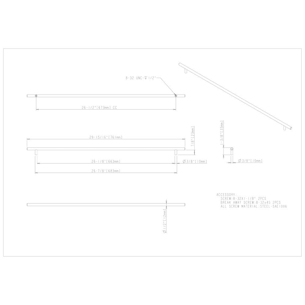 96 mm Center-to-Center Hollow Matte Black Stainless Steel Naples Cabinet Bar Pull