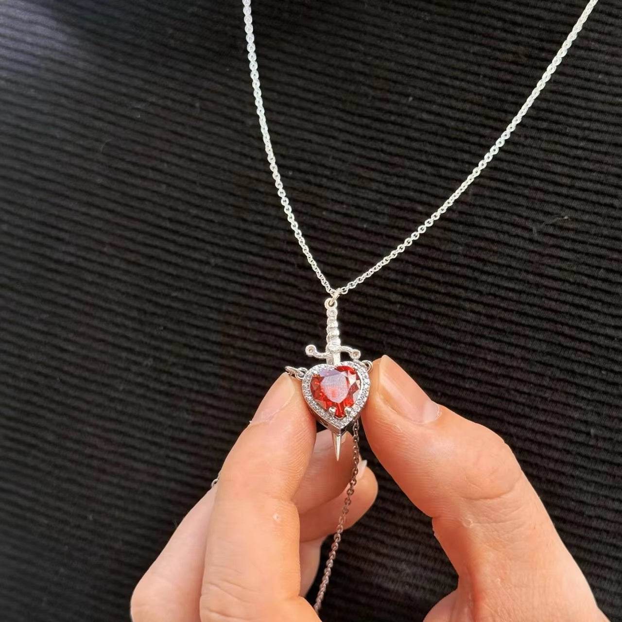 Heart Ring and Sword Necklace Set – Stainless Steel Couple Jewelry Gift