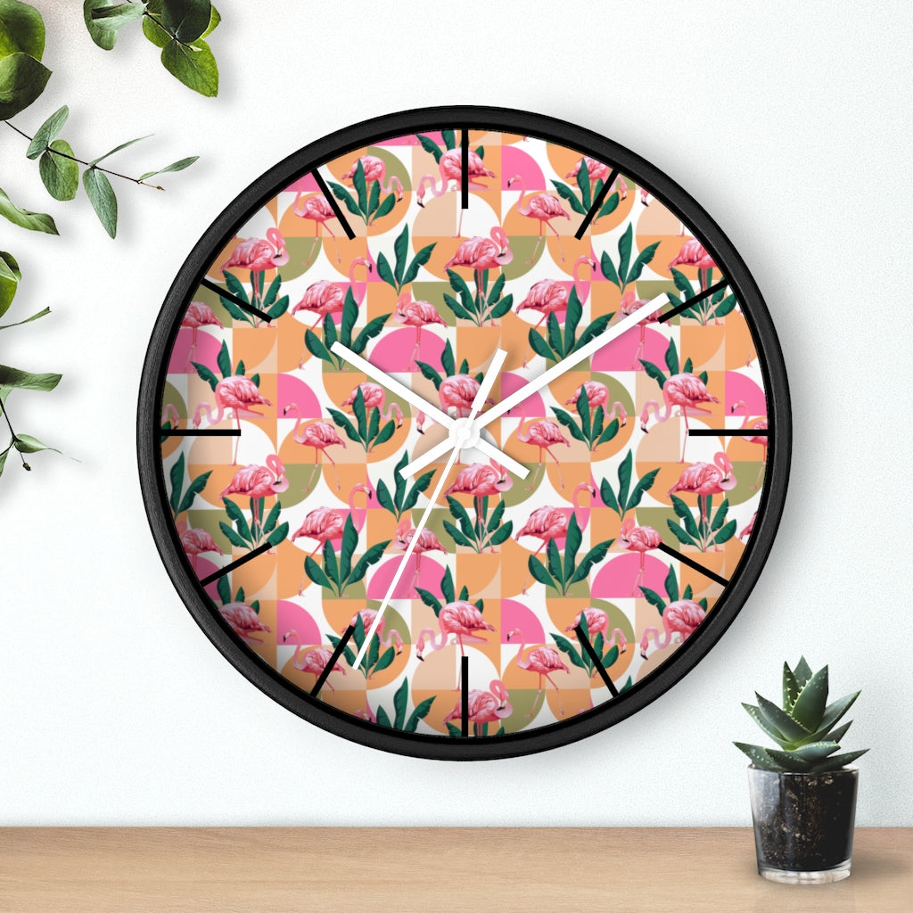 2882Time™ Retro Pink Flamingo Geometric Clock