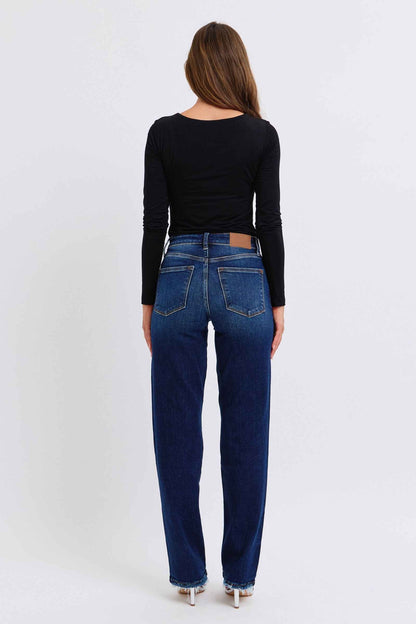 Judy Blue Straight Leg Jeans - Full Size Raw Hem Women's Jeans