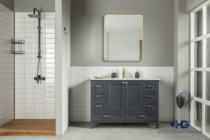 Paloma 48" Dark Gray Bathroom Vanity with Quartz Top & Gold Hardware