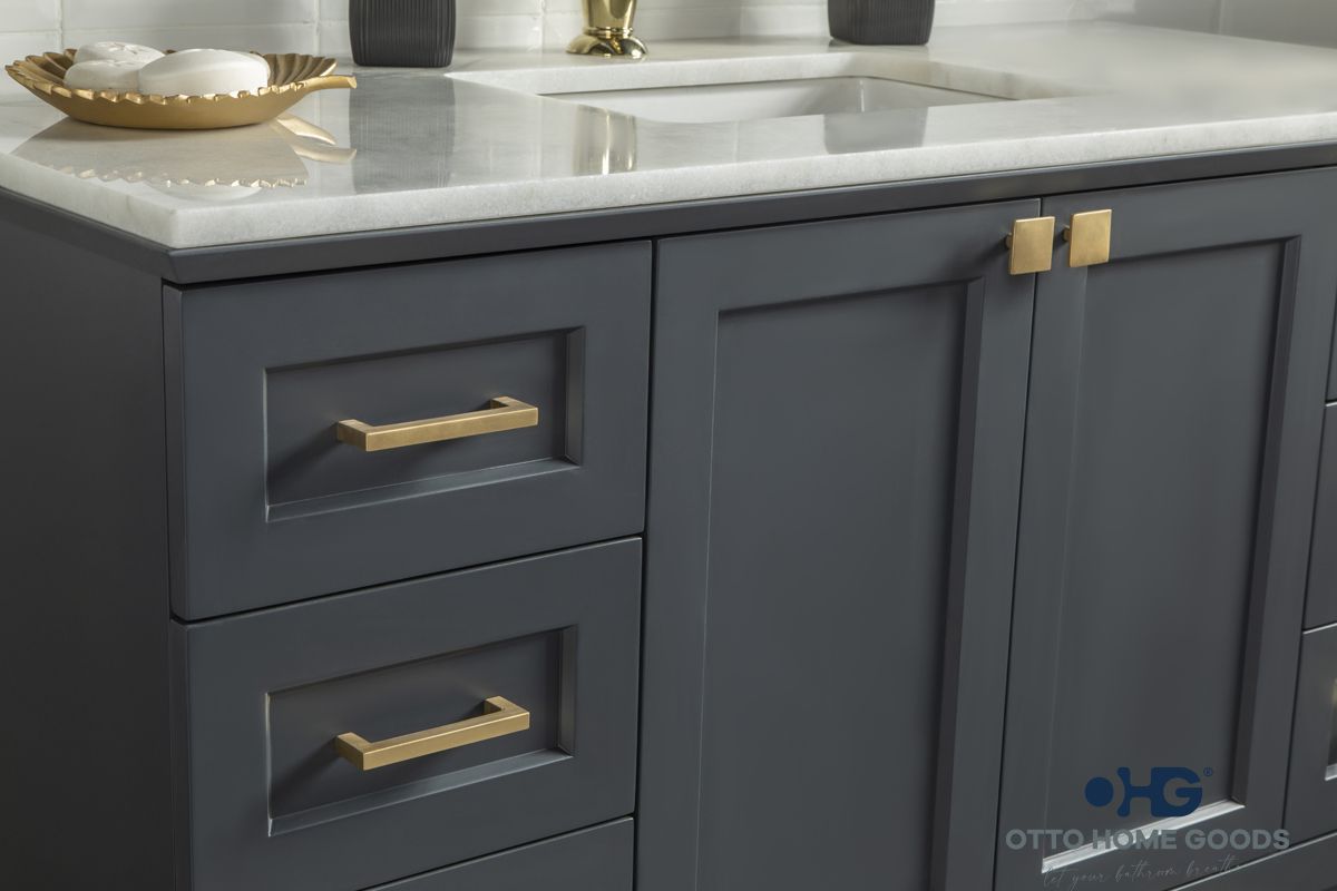 Paloma 48" Dark Gray Bathroom Vanity with Quartz Top & Gold Hardware
