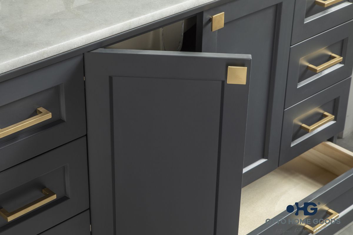 Paloma 48" Dark Gray Bathroom Vanity with Quartz Top & Gold Hardware