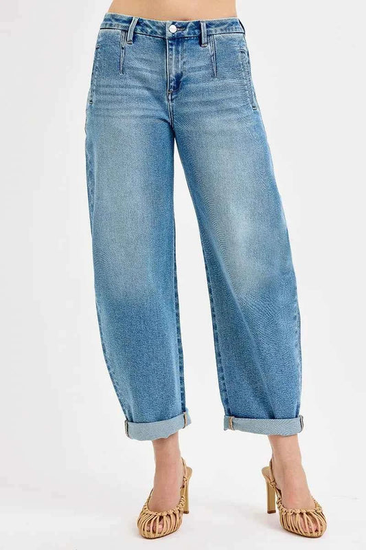 RISEN Full Size Mid Rise Plus Size Jeans - Barrel Roll Up Fit
