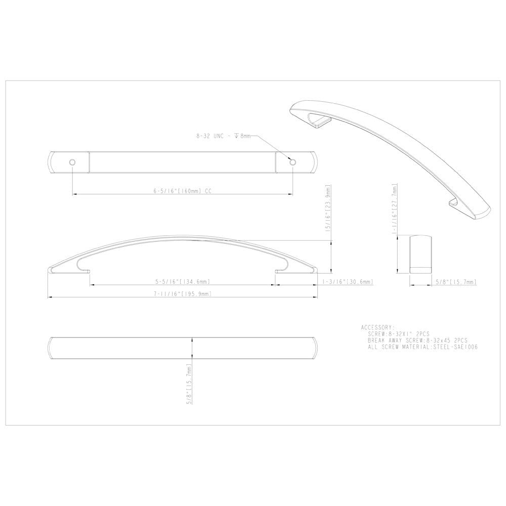 3" Center-to-Center Satin Nickel Arched Strickland Cabinet Pull