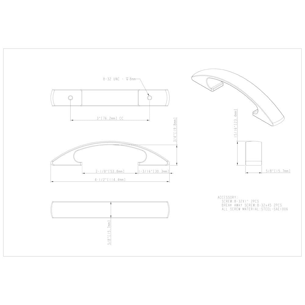 3" Center-to-Center Satin Nickel Arched Strickland Cabinet Pull
