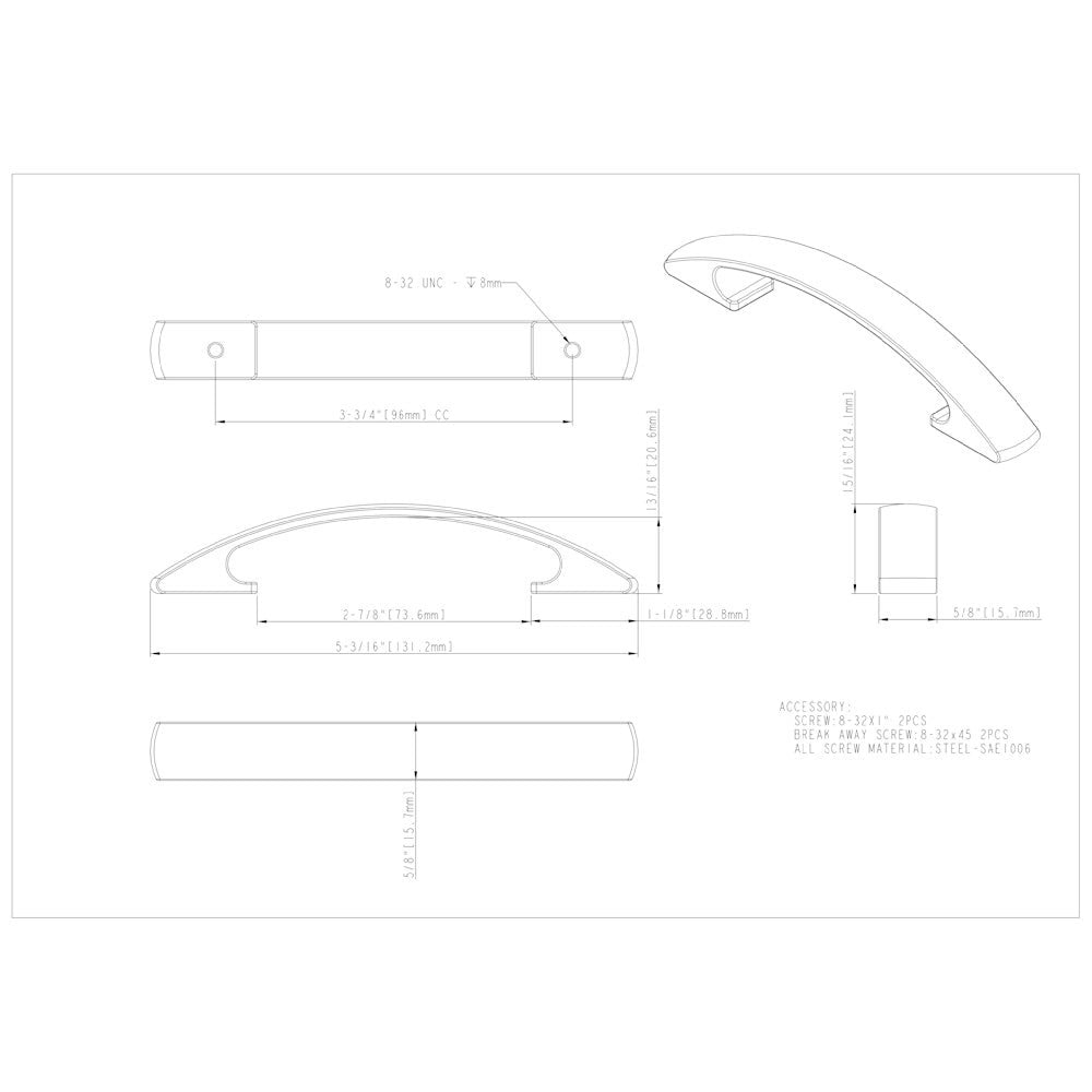 3" Center-to-Center Satin Nickel Arched Strickland Cabinet Pull