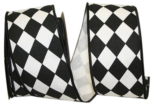 2.5" x 10 Yards DIAMOND CLASSIC WIRED EDGE RIBBON -BLACK/WHITE