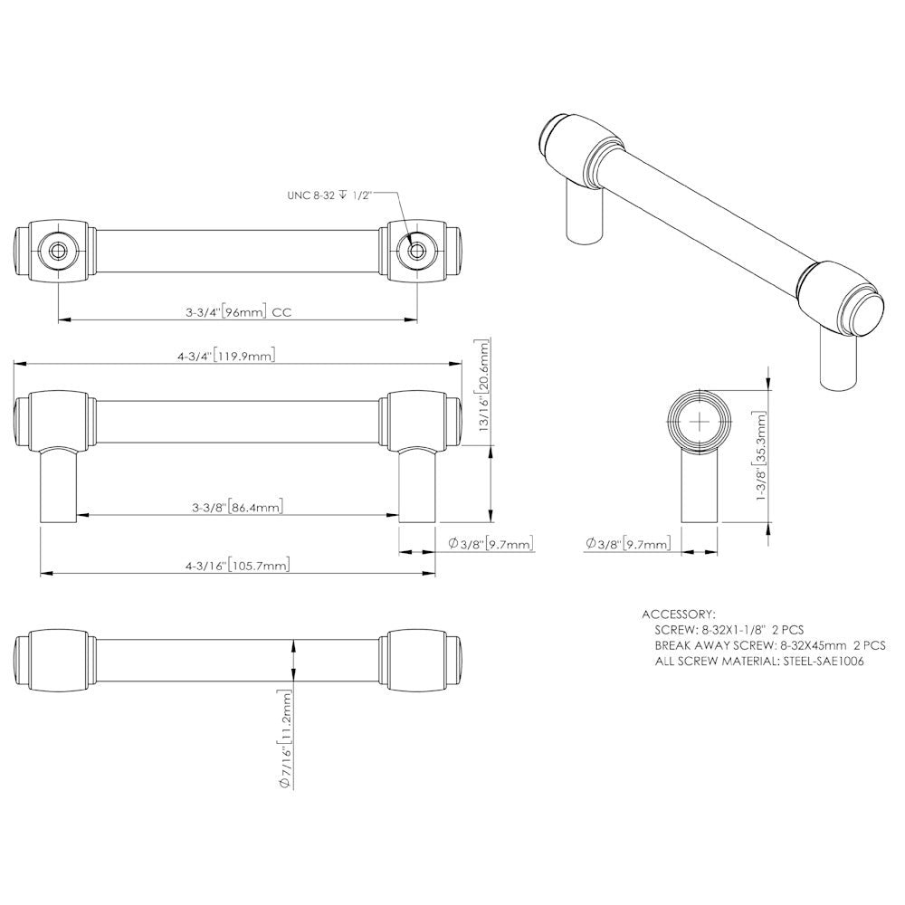 96 mm Center-to-Center Satin Nickel Carmen Cabinet Bar Pull
