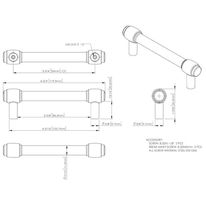 96 mm Center-to-Center Satin Nickel Carmen Cabinet Bar Pull