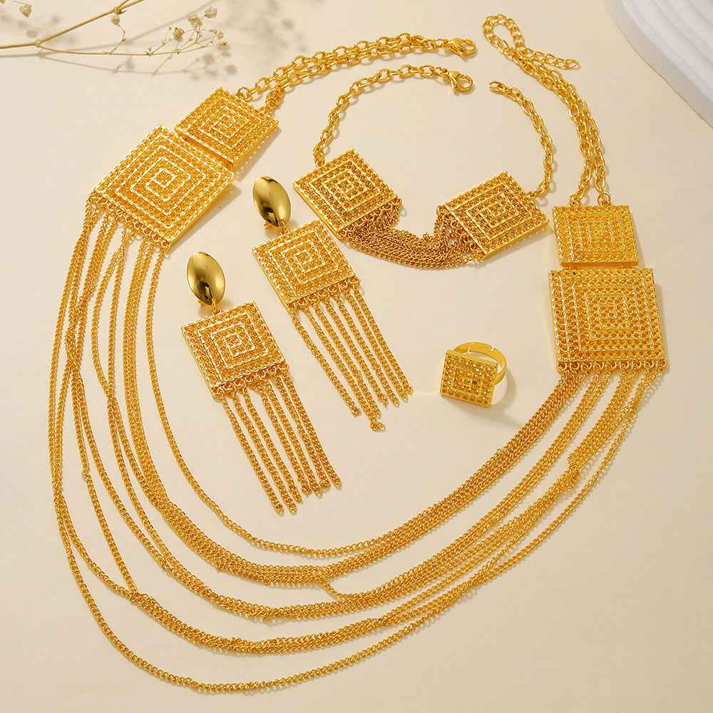18K Gold-Plated Jewelry Set - 5-Piece Multi-Layer Tassel Set for Weddings