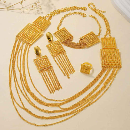18K Gold-Plated Jewelry Set - 5-Piece Multi-Layer Tassel Set for Weddings