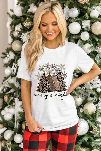 White Leopard Christmas Tree Graphic Tee – Festive & Fierce Crewneck