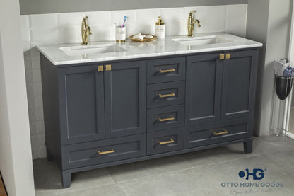 Paloma 60" Dark Gray Double Bathroom Vanity with Quartz Top & Gold Hardware