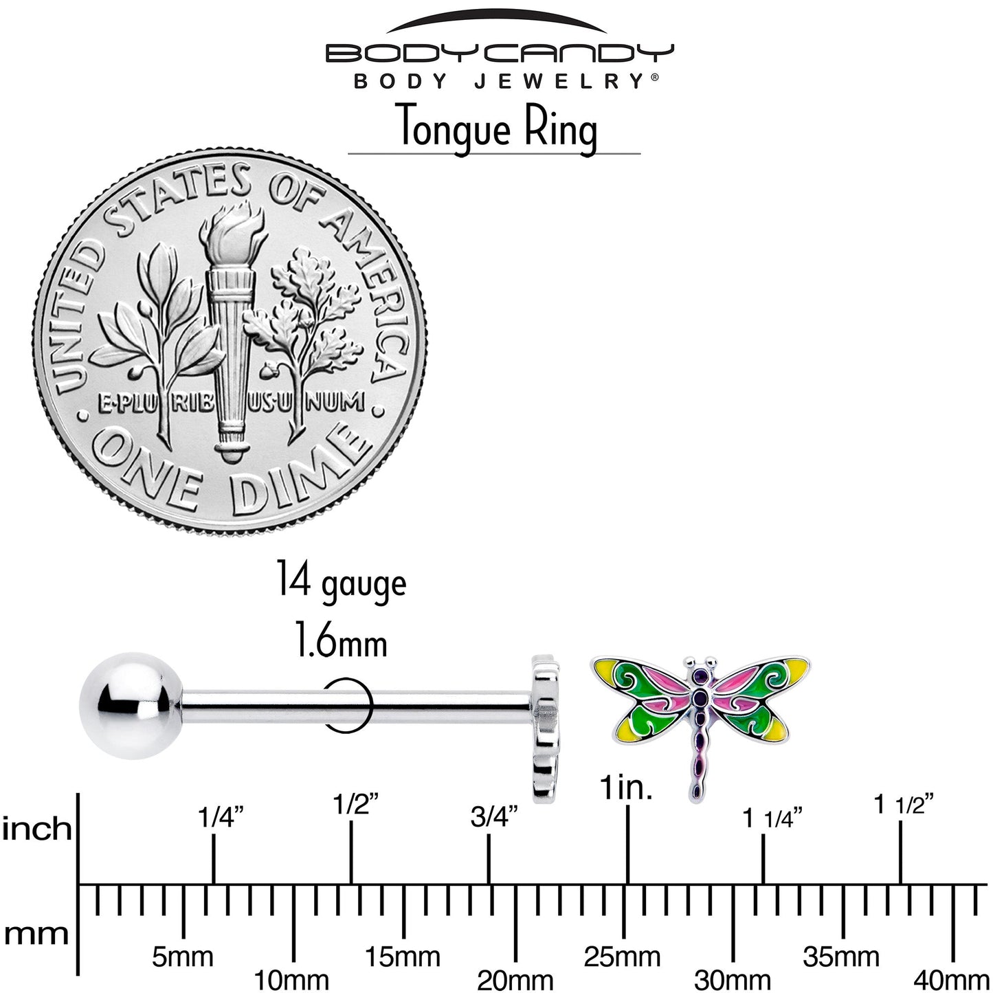 Dragonfly Colors Barbell Tongue Ring