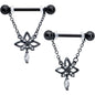 14G 9/16 Clear CZ Gem Black Gothic Star Dangle Nipple Ring Set