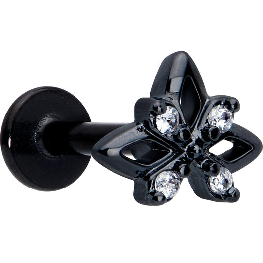 16G Clear CZ Gem Black Gothic Star Flat Back Earring