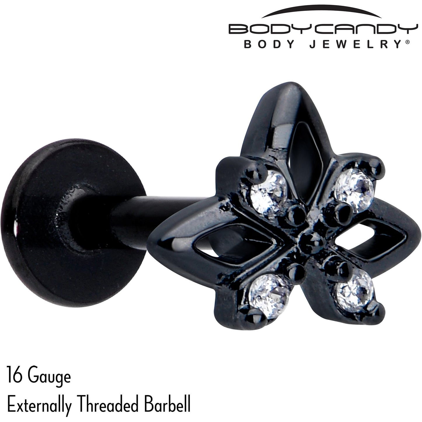 16G Clear CZ Gem Black Gothic Star Flat Back Earring