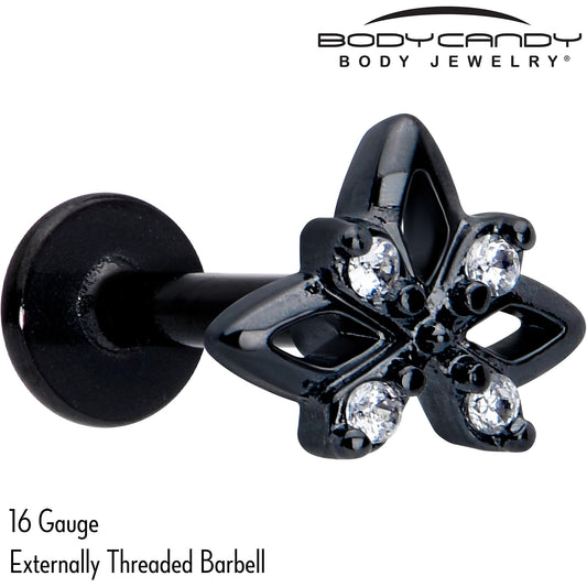 16G Clear CZ Gem Black Gothic Star Flat Back Earring