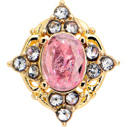 16G Pink Tourmaline Gold Tone Wondrous Glam Flat Back Earring