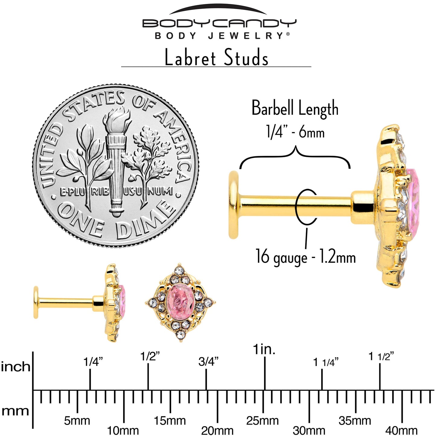 16G Pink Tourmaline Gold Tone Wondrous Glam Flat Back Earring