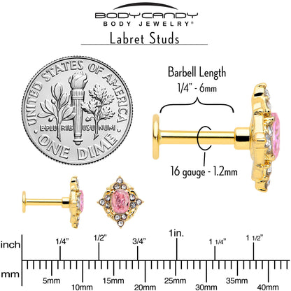 16G Pink Tourmaline Gold Tone Wondrous Glam Flat Back Earring