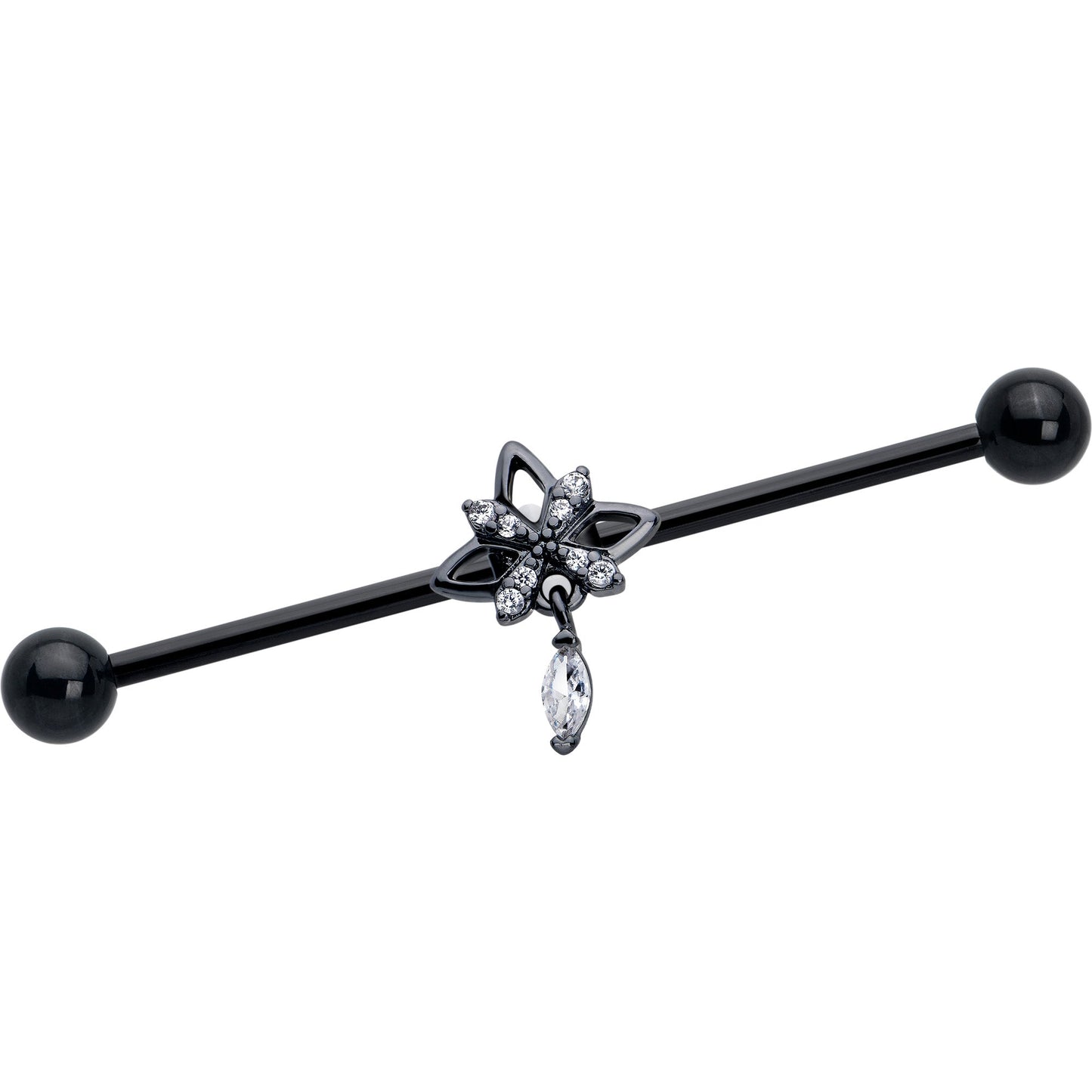 14G Clear CZ Gem Black Gothic Star Dangle Industrial Barbell 38mm